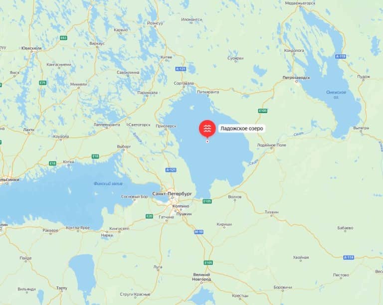 Ладожское озеро на карте Ленинградской области