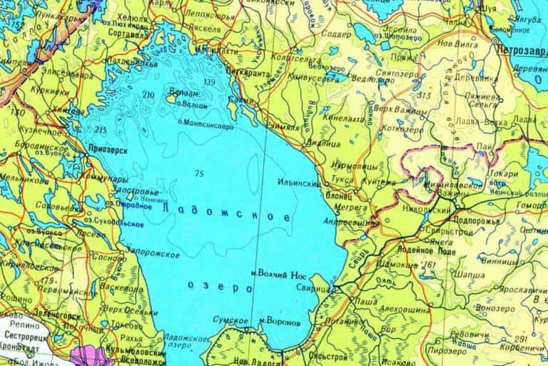 Ладожское озеро на карте России, мира, контурной, где находится